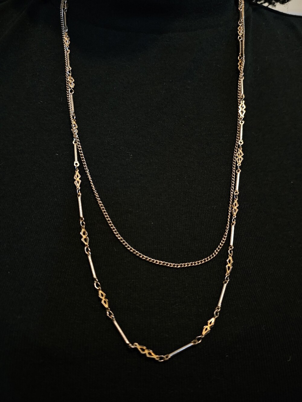 Vintage 90s Nancy Meyers Style Two-Tone Gold Layered Station Necklace